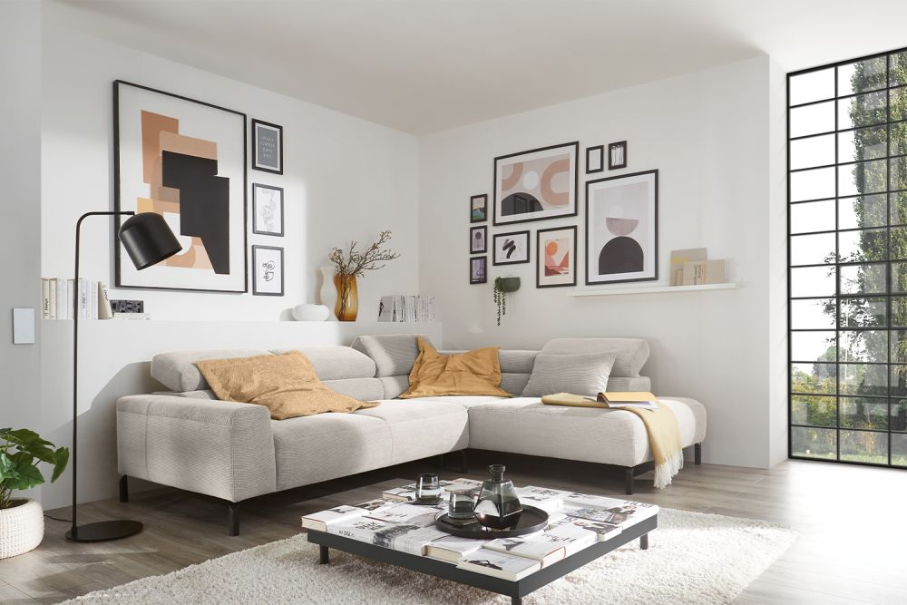 KAWOLA Sofa DELIA Ecksofa Feincord silber