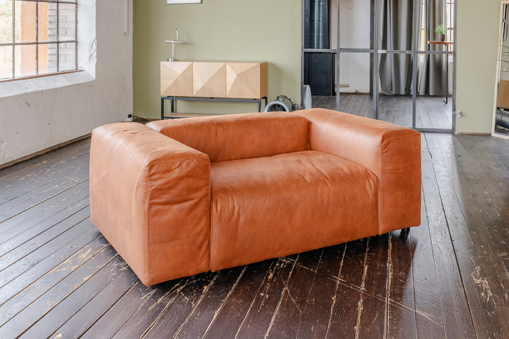 KAWOLA Loveseat MIA Modularer Sessel 4-tlg. Lederfaserstoff cognac