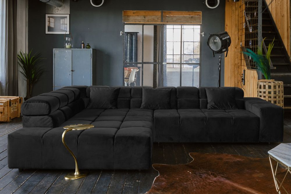 B-Ware KAWOLA Sofa NEVADA Ecksofa Velvet schwarz Recamiere links
