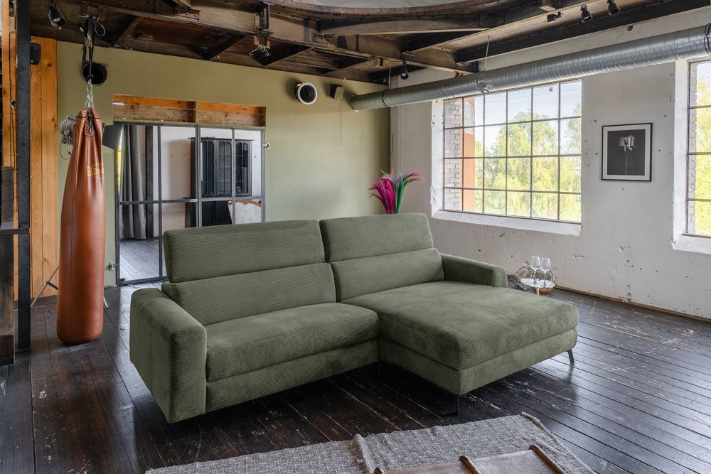 KAWOLA Sofa LAISKA Ecksofa Cord olivgrün