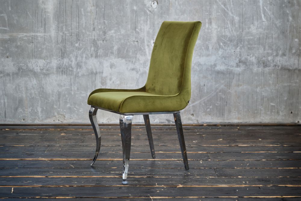 B-Ware KAWOLA Stuhl ALESSIA Esszimmerstuhl Barock Velvet olivgrün