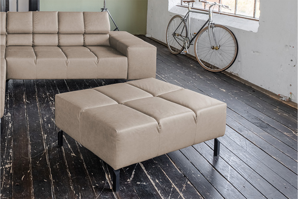 KAWOLA Polsterhocker NELSON Hockerbank Leder grau