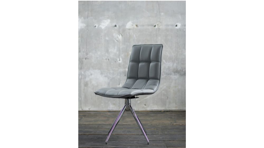 B-Ware KAWOLA Stuhl Vendra Esszimmerstuhl Drehstuhl Kunstleder grau Fuß Chrome 46,50x57x91cm (B/T/H)