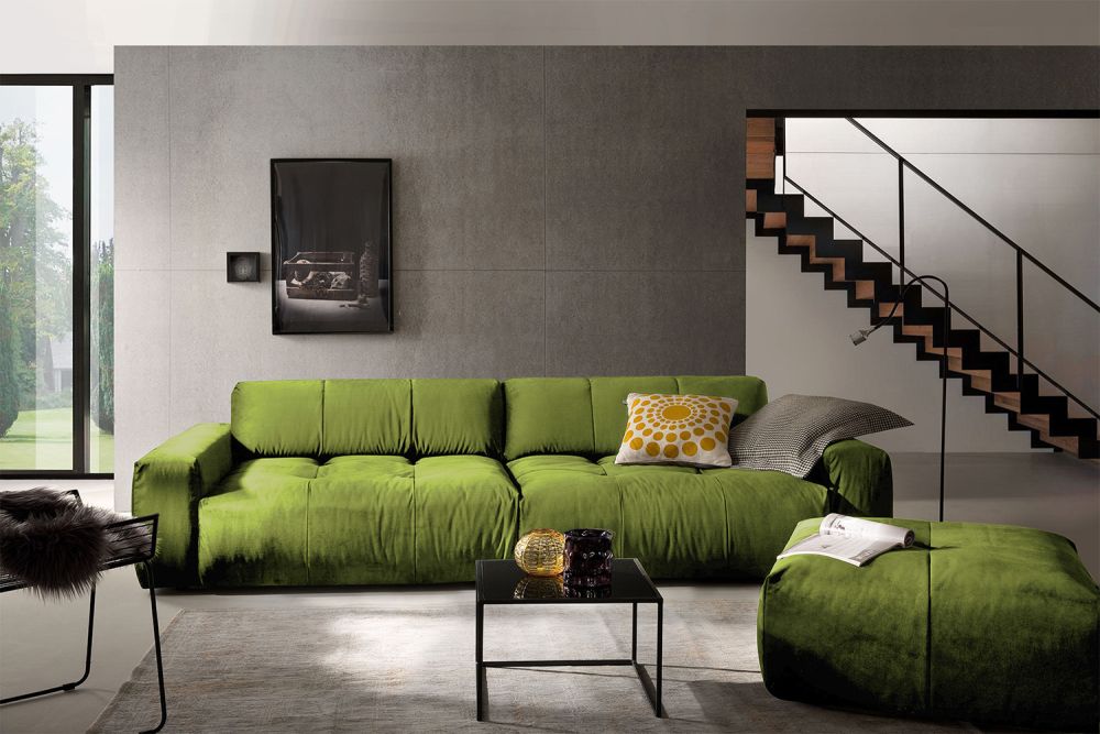 B-Ware KAWOLA Big Sofa PALACE 3-Sitzer mit Sitztiefenverstellung Velvet green