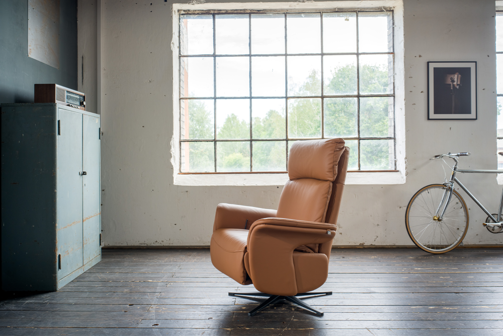 B-Ware KAWOLA Sessel NAMA Relaxsessel drehbar Leder braun