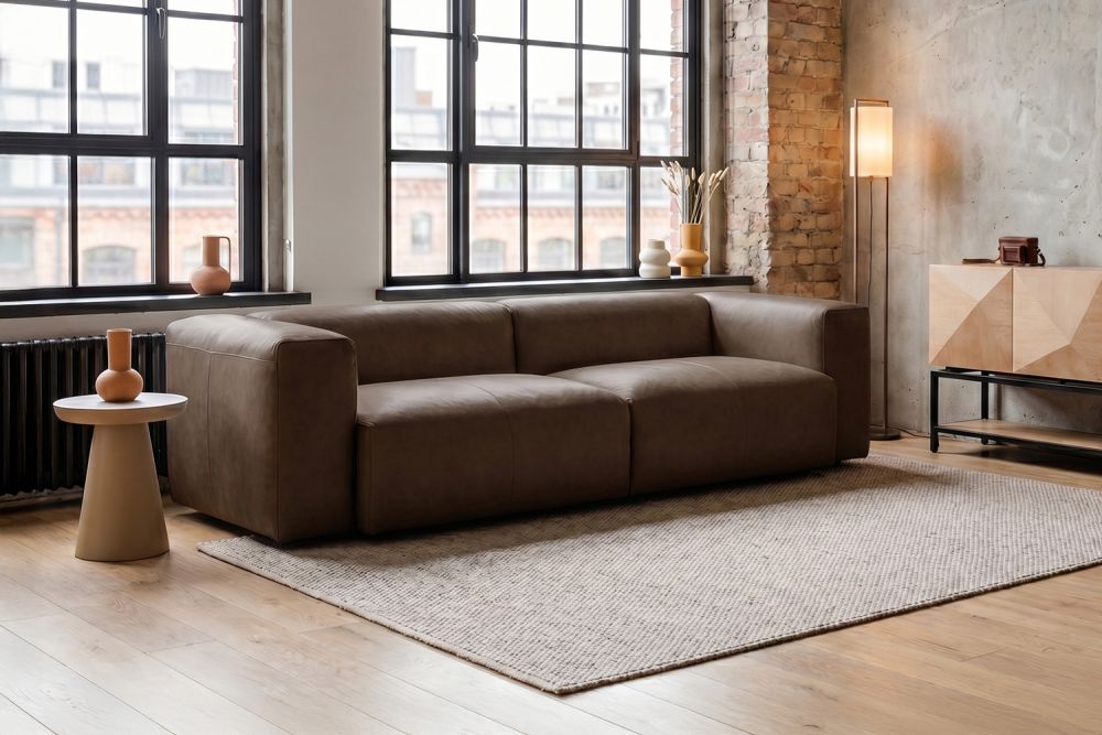 KAWOLA Sofa CELESTE 4-Sitzer Leder dunkelbraun