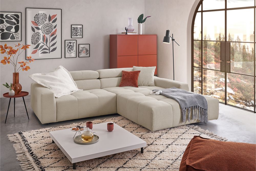 KAWOLA Sofa RENO Ecksofa Feincord beige