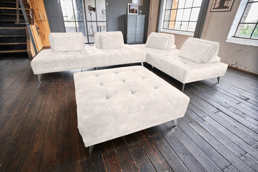 KAWOLA Sofa WIOLO Ecksofa velvet mit Hocker cremeweiß