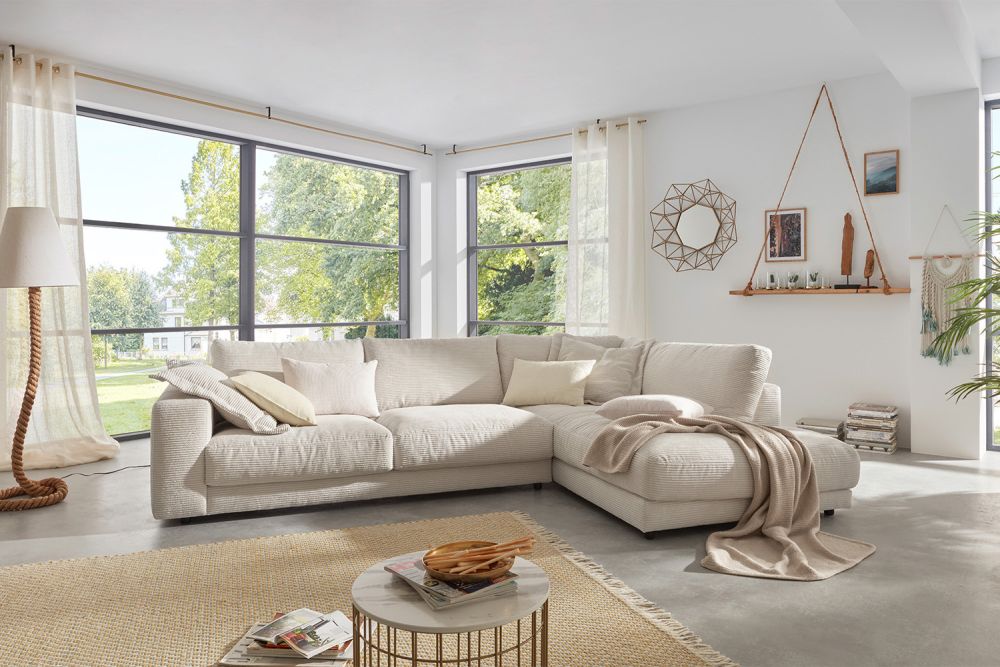 KAWOLA Sofa MADELINE Ecksofa Cord cremeweiß