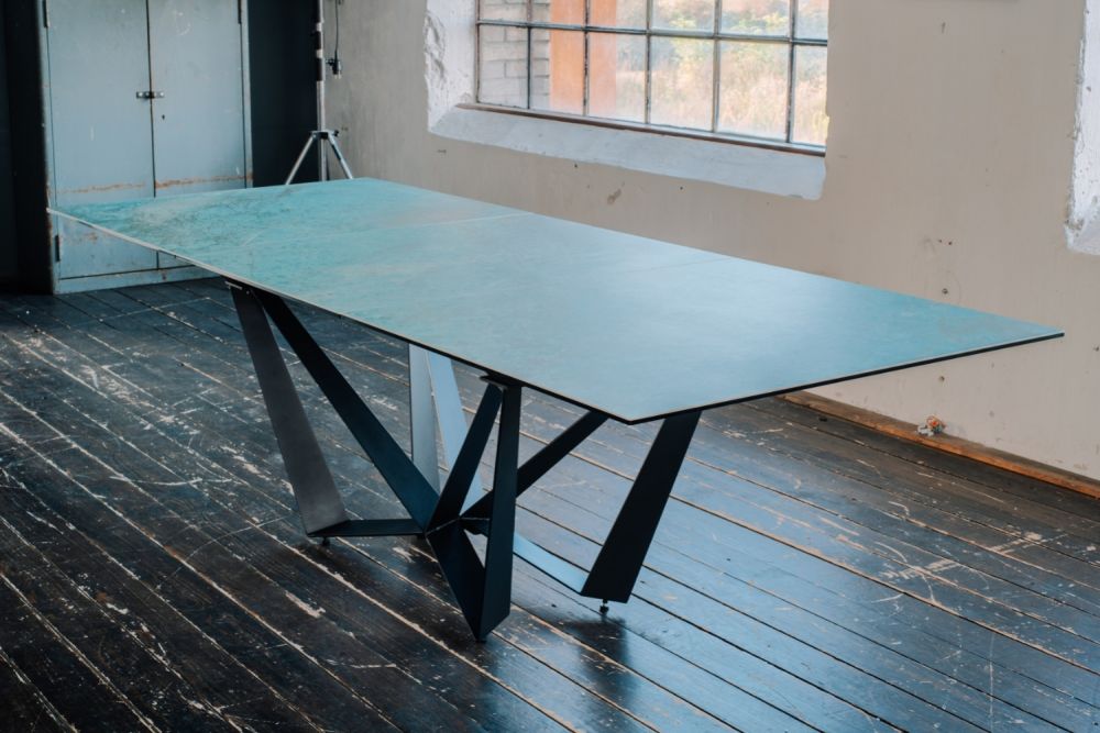 B-Ware KAWOLA Ausziehtisch ODAR Esstisch Mittelauszug Keramik grün 180x100cm
