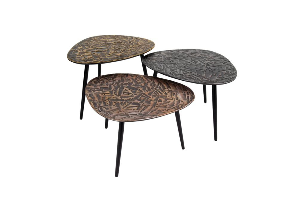 KAWOLA Couchtisch YATA Set 3-tlg. Metall schwarz / silber / bronze dreieckig