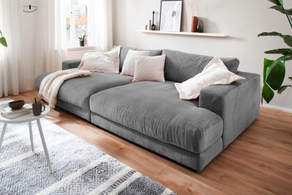 KAWOLA Big Sofa MADELINE Cord grau