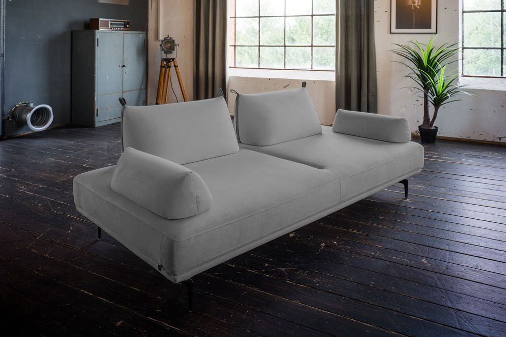 KAWOLA Sofa CANE Schlafsofa Daybed Stoff grau