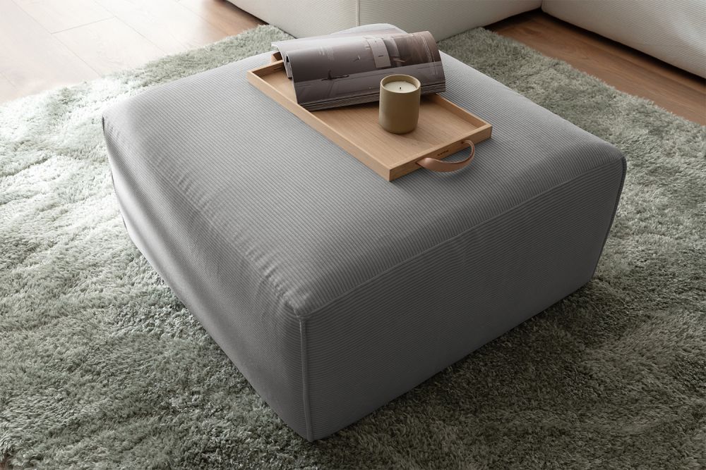KAWOLA Hocker RANI Polsterhocker Feincord grau
