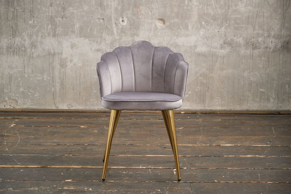 B-Ware_ KAWOLA Stuhl SALLY Esszimmerstuhl Velvet silber Fuß gold