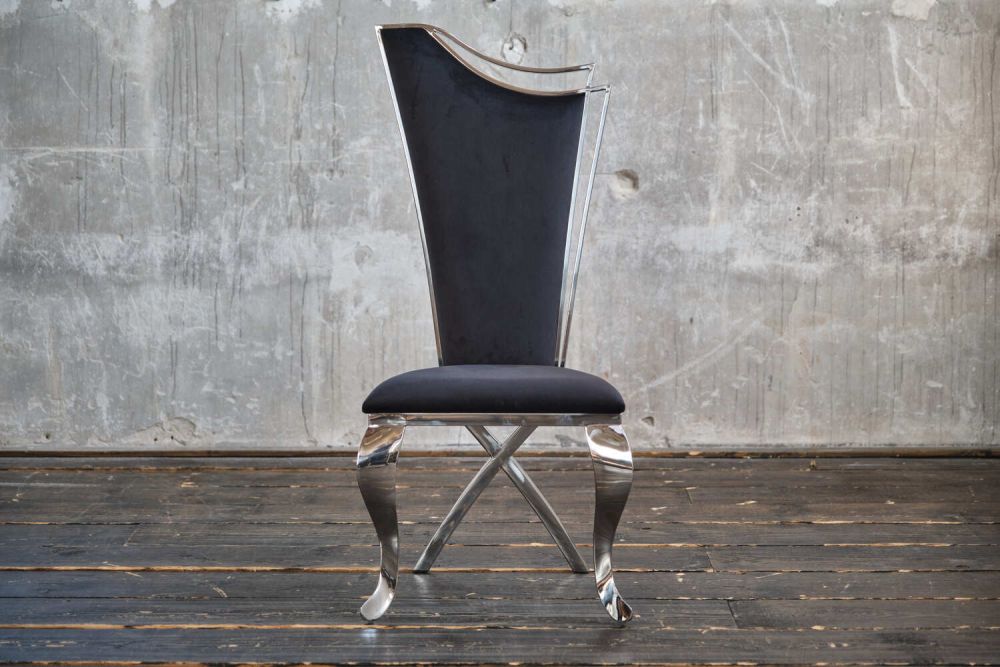 B-Ware KAWOLA Stuhl AMALIA Esszimmerstuhl Barock Velvet schwarz