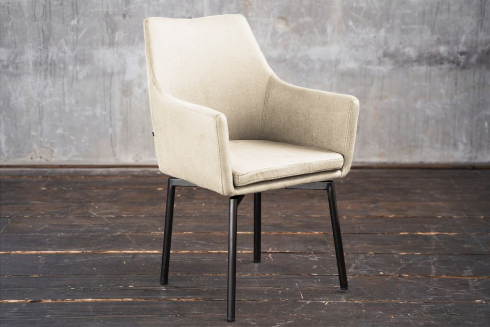 B-Ware Stuhl Cali Sessel Microfaser Esszimmerstuhl creme Füße matt-schwarz