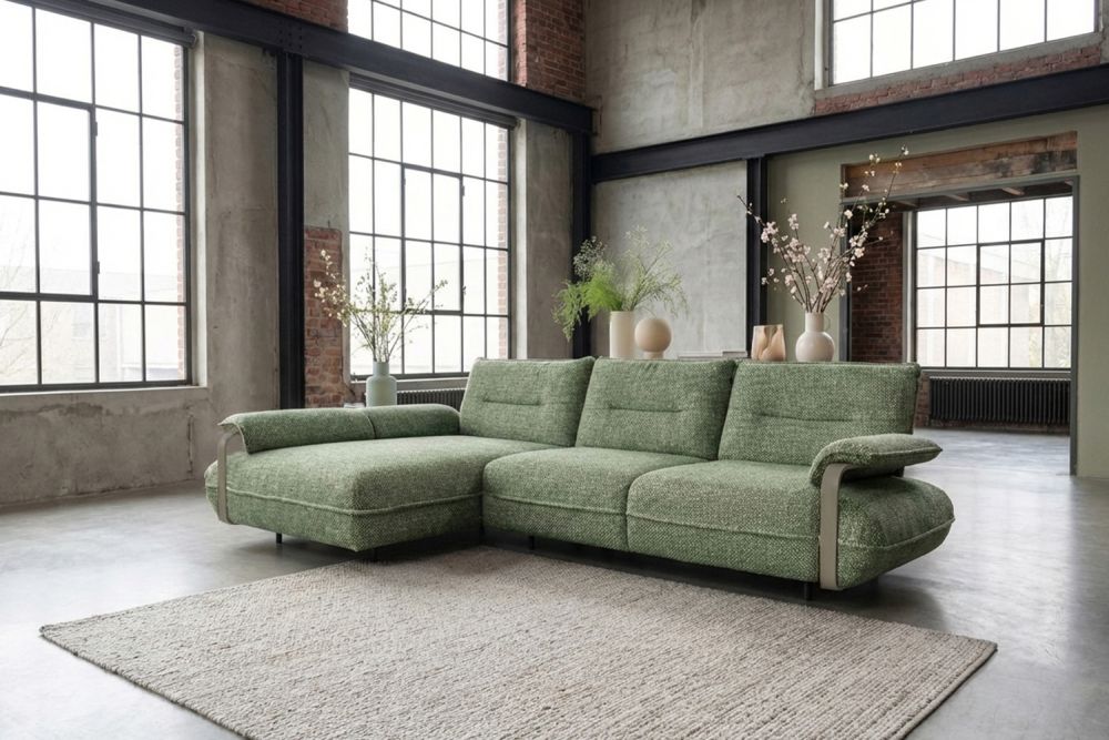 KAWOLA Ecksofa ANISSA Stoff grün manuelle Rückenverstellung