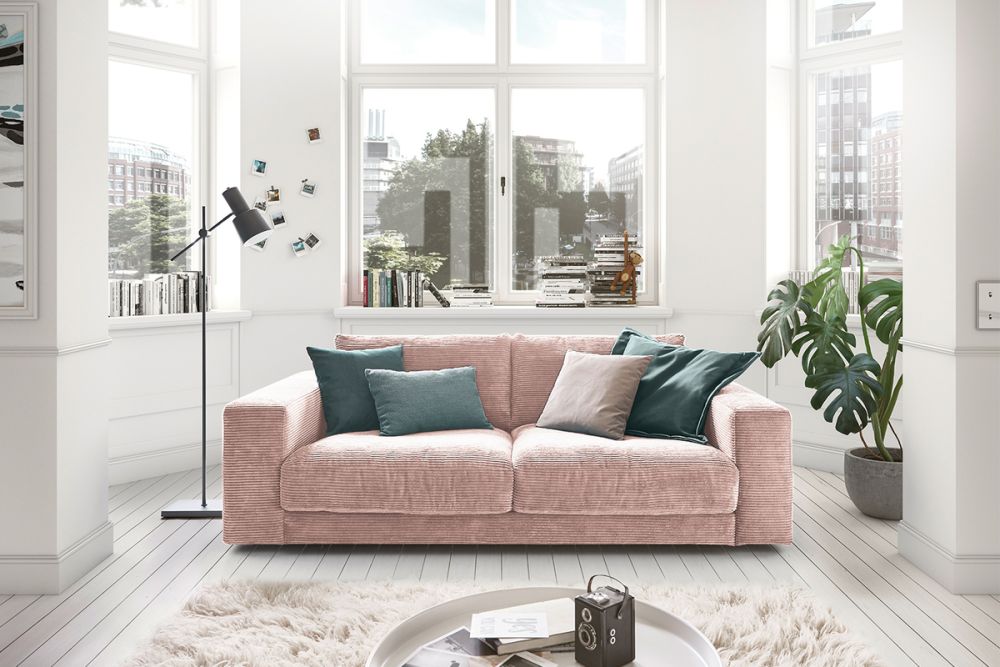 KAWOLA Sofa MADELINE 2-Sitzer Cord rosa