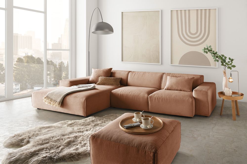 KAWOLA Sofa RANI Ecksofa Cord rost