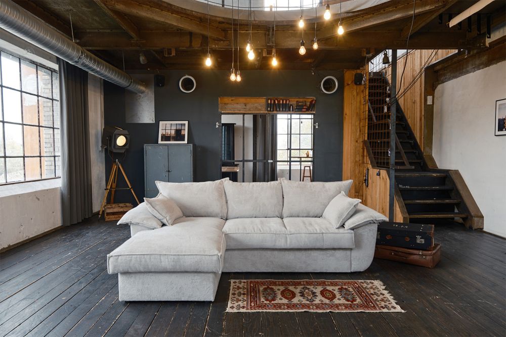 KAWOLA Sofa ASOKA Ecksofa Bettsofa Schlafsofa mit Stauraum Cord weiß