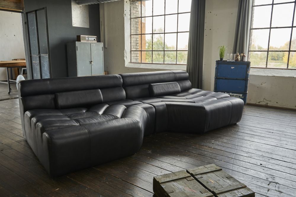 KAWOLA Big Sofa TARA Wohnlandschaft Leder schwarz 286x75x148cm (B/H/T)