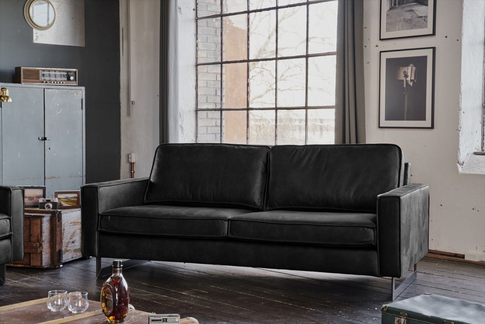 KAWOLA Sofa VILNIUS 2-Sitzer Lederfaserstoff schwarz
