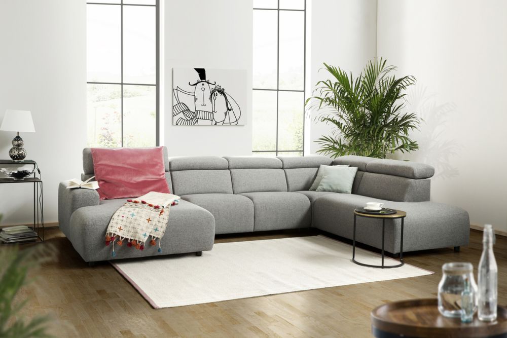 KAWOLA Sofa RISO Wohnlandschaft U-Form Stoff grau