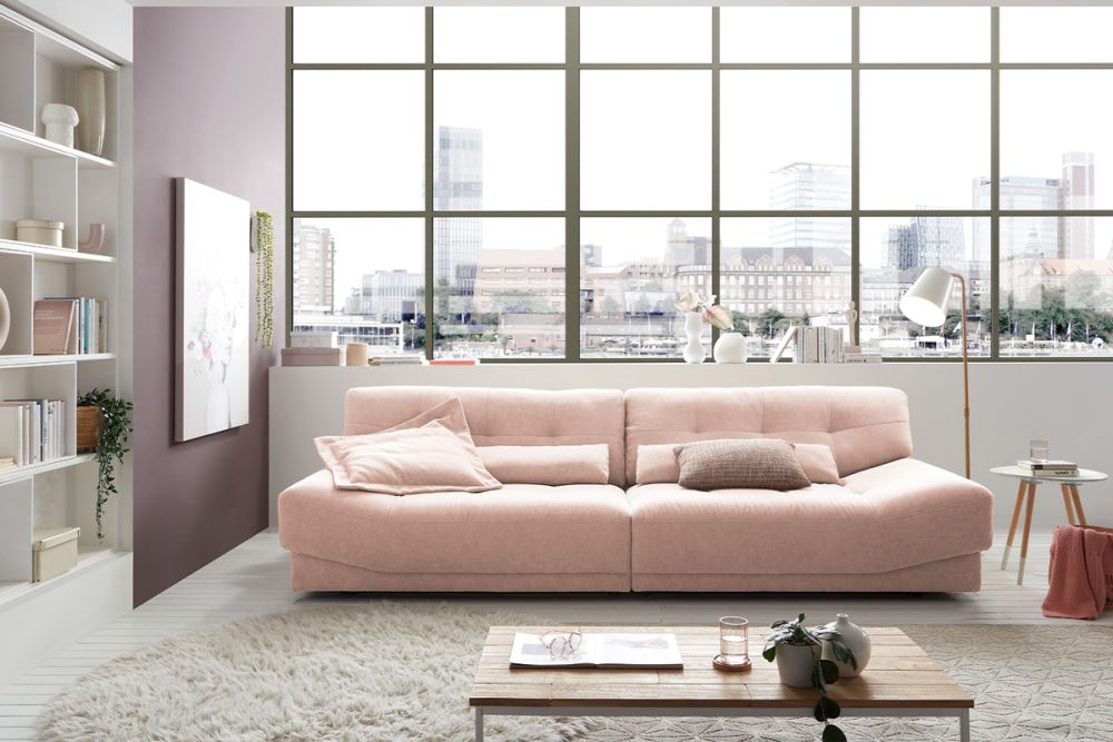 KAWOLA Sofa MOZZA 3-Sitzer Stoff rosa