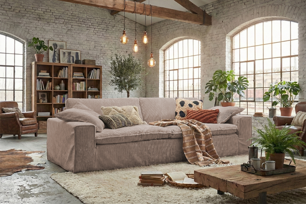 KAWOLA Sofa NETTA 3-Sitzer Bezug abziehbar Cord taupe
