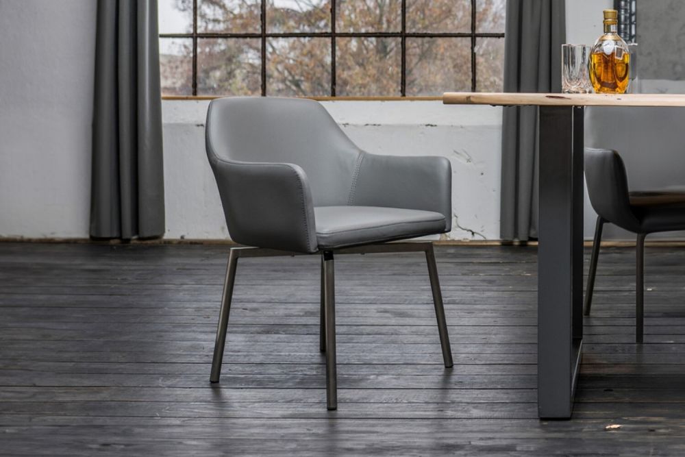B-Ware KAWOLA Stuhl Loui Sessel Kunstleder Esszimmerstuhl grau