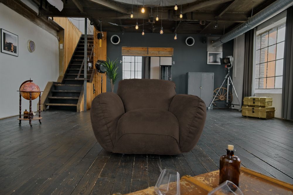 KAWOLA Sessel DAVITO Lederimitat im Vintagelook dunkelbraun