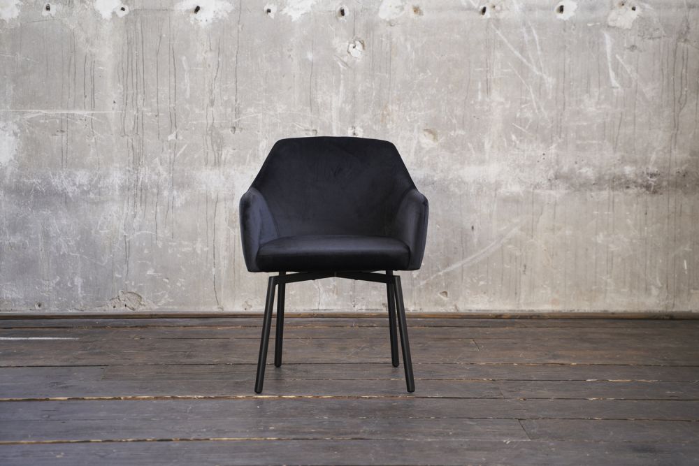 B-Ware KAWOLA Stuhl LOUI Esszimmerstuhl drehbar velvet schwarz Füße matt-schwarz