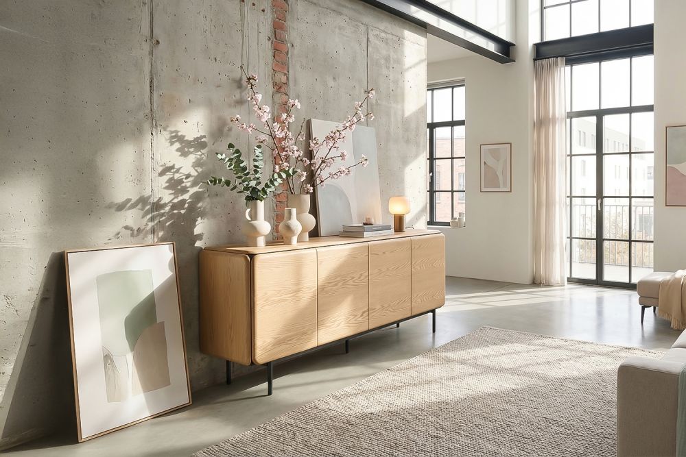 KAWOLA Sideboard AVRIL 4 Türen Eiche furniert braun