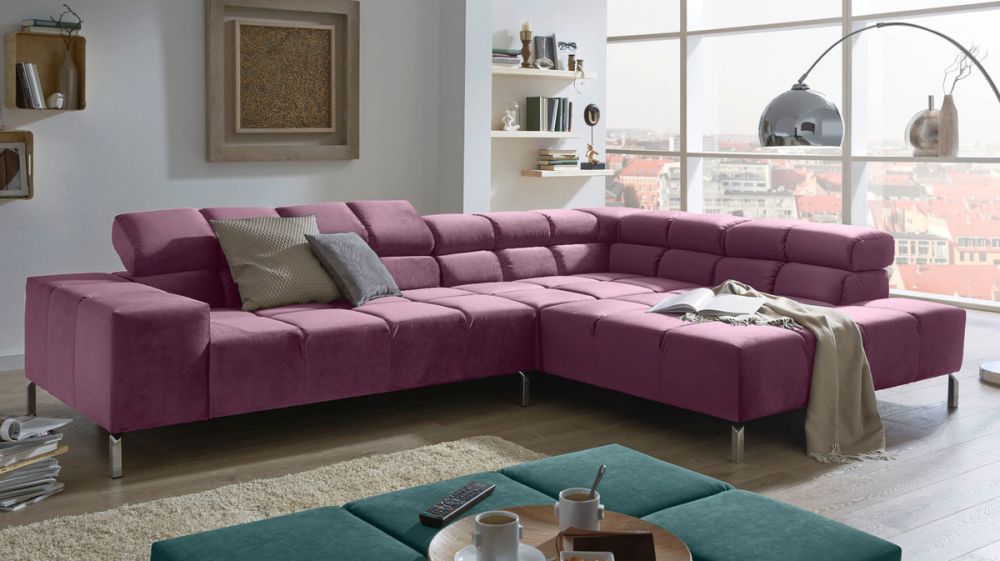 KAWOLA Sofa NELSON Ecksofa Velvet purple
