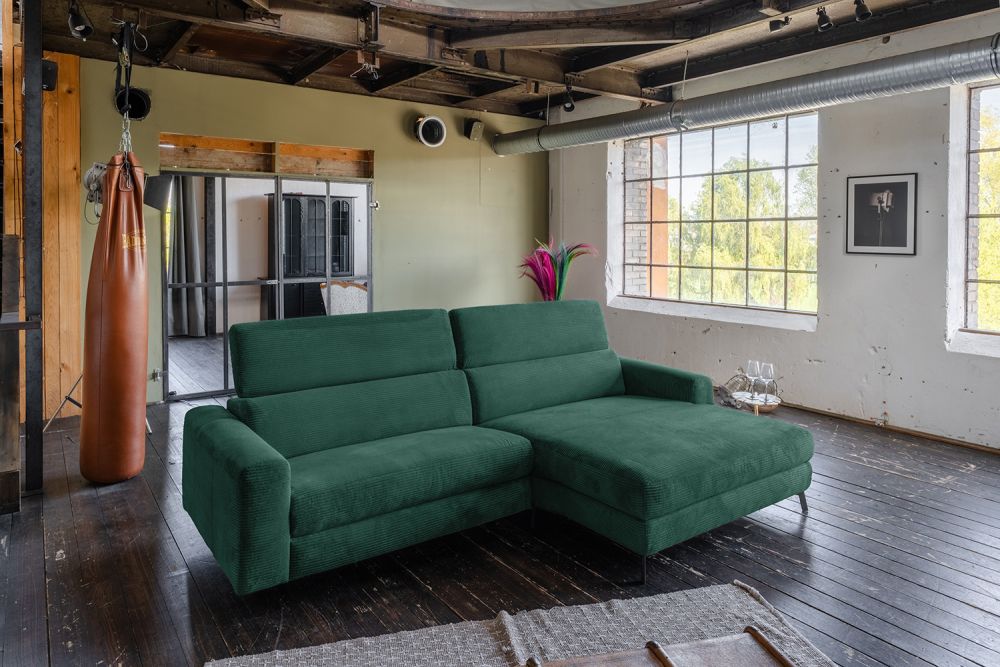 KAWOLA Sofa LAISKA Ecksofa Cord smaragd