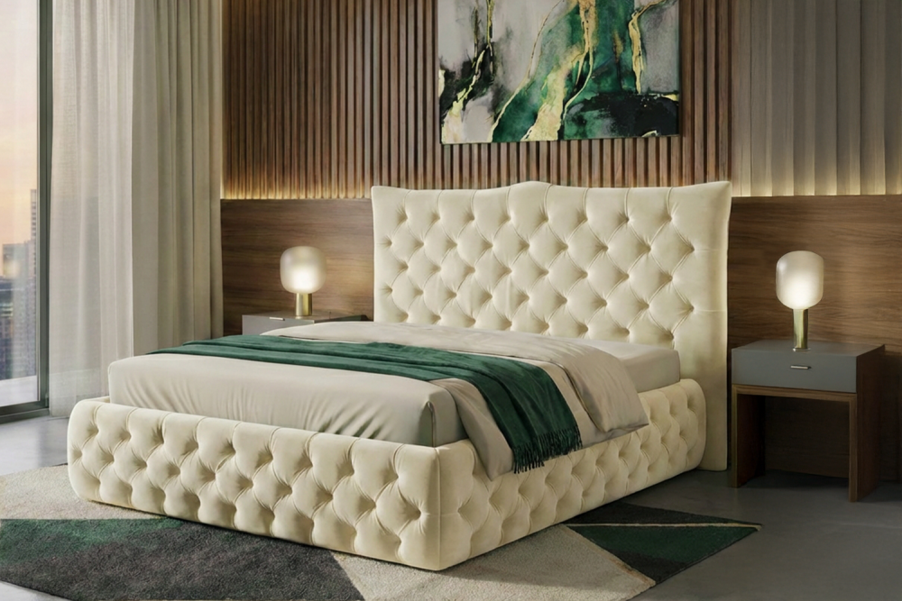 KAWOLA Bett BERTINI Polsterbett Velvet creme 160x200cm mit Lattenrost