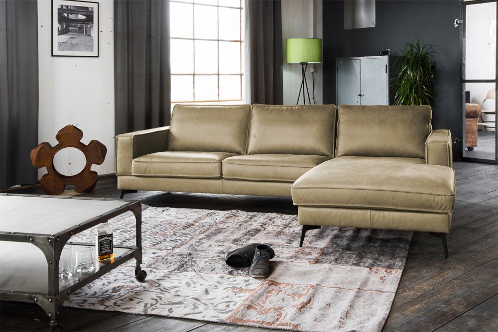 KAWOLA Sofa BLOOM Ecksofa Leder oliv