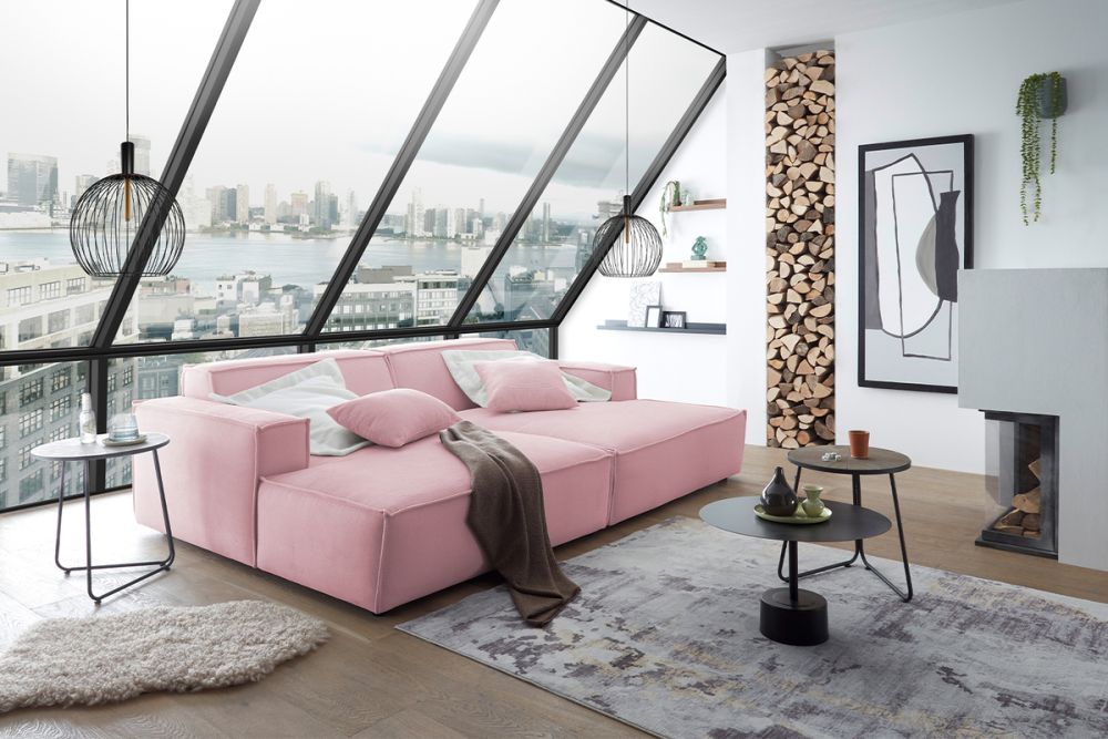 KAWOLA Big Sofa SAMU Feincord rosa