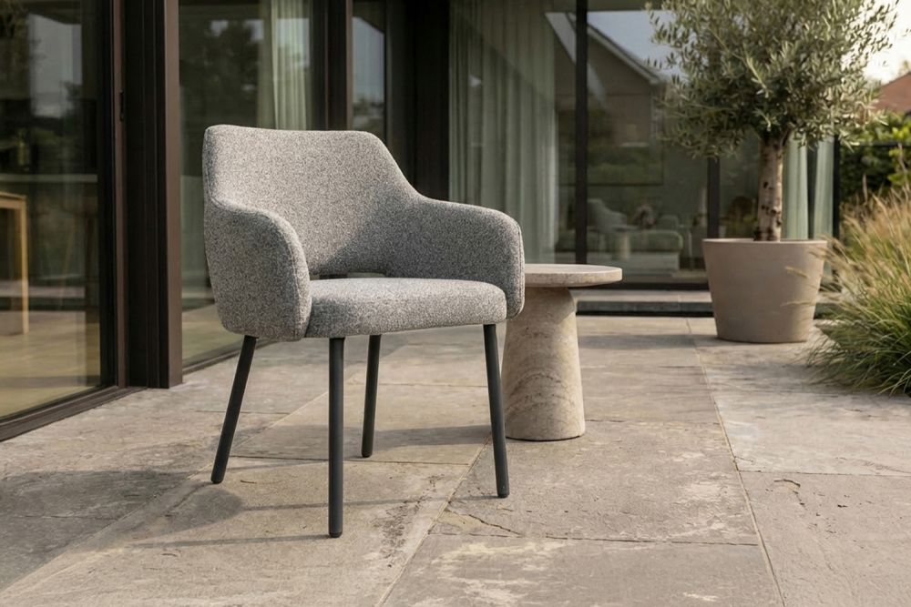 KAWOLA Gartenstuhl AMUR Outdoor Stoff grau Aluminium