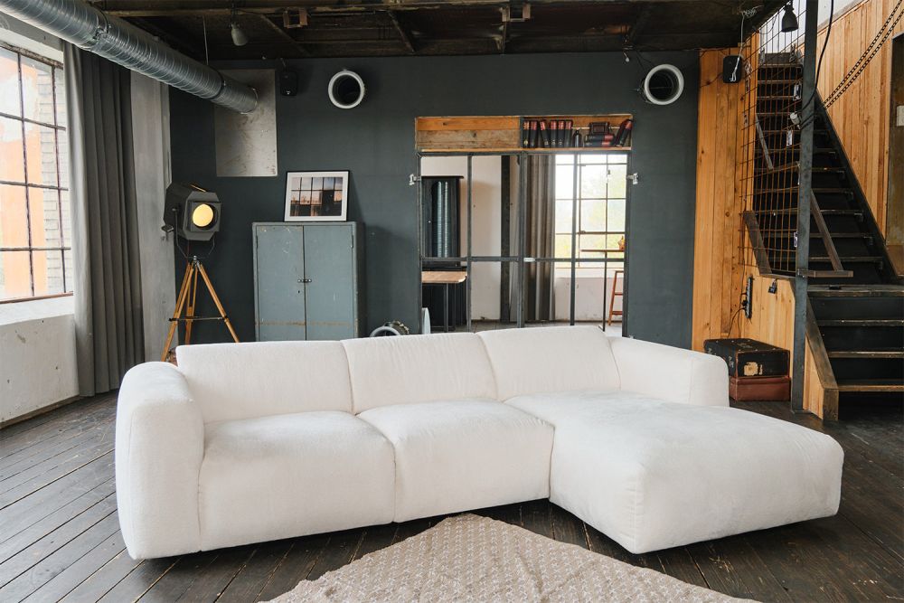 B-Ware KAWOLA Sofa VALAR Ecksofa Stoff weiß Recamiere rechts