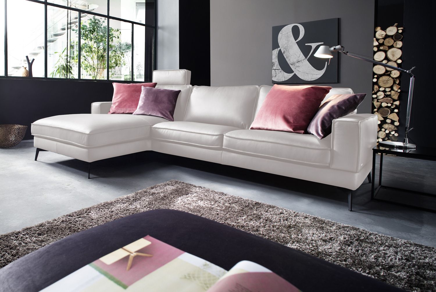🦚 KAWOLA Ecksofa LUGA Leder creme (Designermöbelstück)