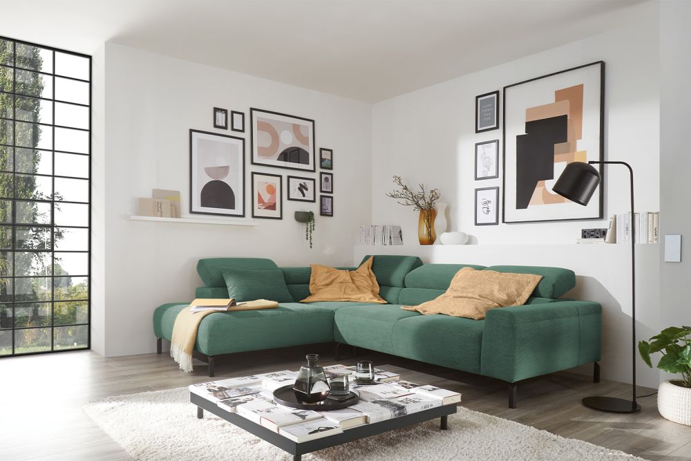 KAWOLA Sofa DELIA Ecksofa Feincord grün