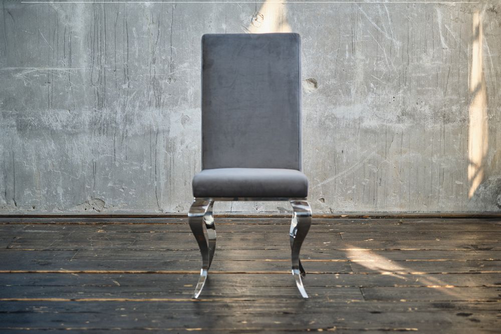 B-Ware_KAWOLA Stuhl LEIA Esszimmerstuhl Barock Velvet grau