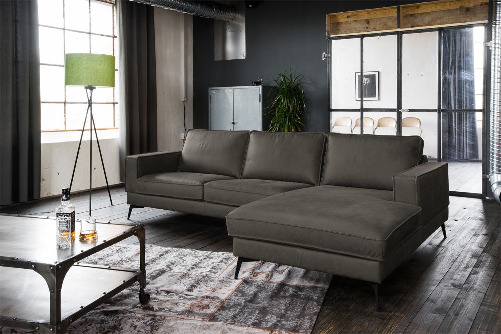 B-Ware KAWOLA Sofa Bloomsbury BLOOM leder anthrazit recamiere rechts