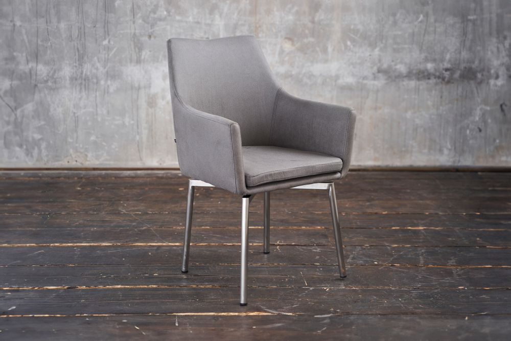 B-Ware KAWOLA Stuhl Cali Sessel Microfaser hellgrau Füße Edelstahl