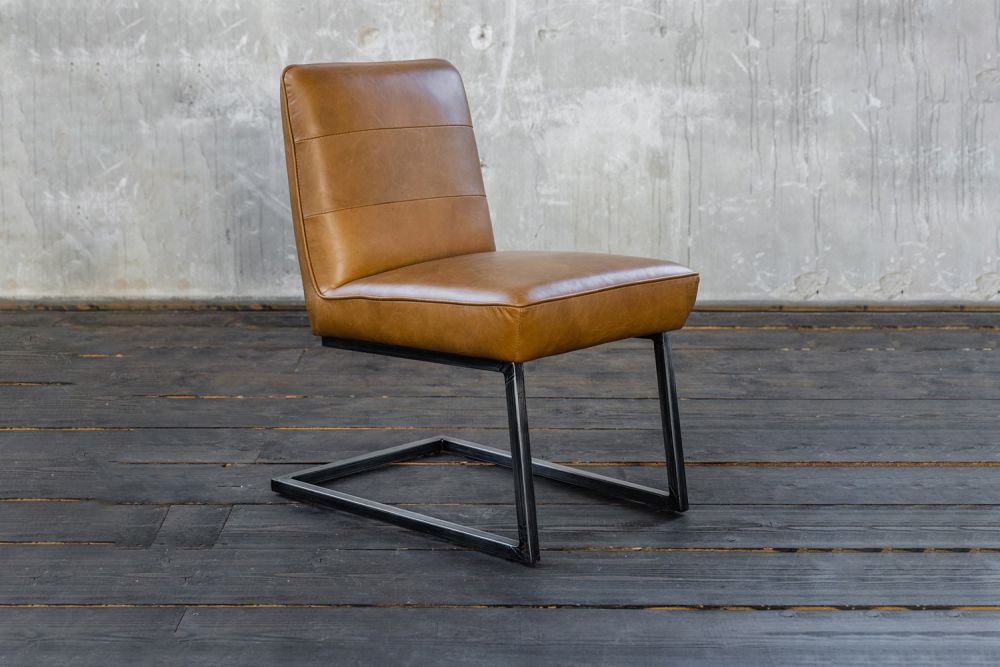 B-Ware KAWOLA Esszimmerstuhl SALI Freischwinger Vintage-Leder braun