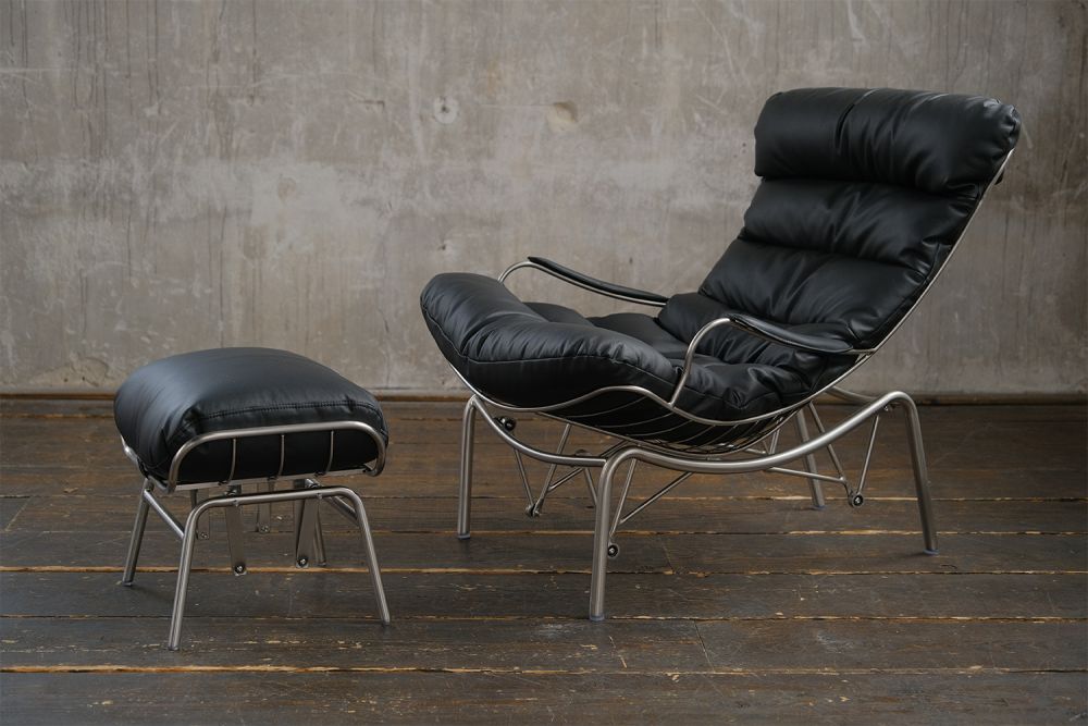 KAWOLA Relaxsessel ROWA Sessel Leder schwarz inklusive Hocker