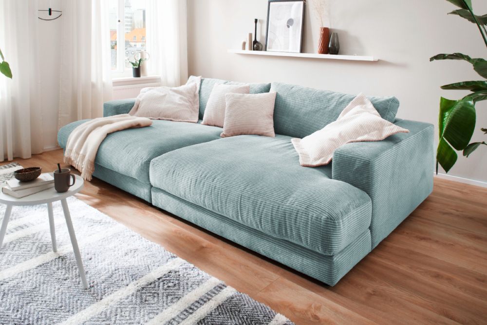 KAWOLA Big Sofa MADELINE Cord hellblau