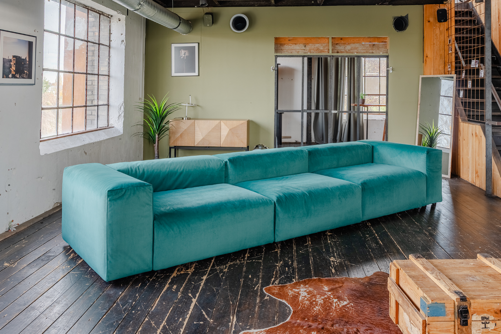 KAWOLA Sofa MIA Modulares Sofa 8-tlg. Velvet grün